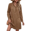 image:imageSidefeel Womens Denim Dresses 2026 Loose Long Sleeve Ruffled Edge Neck Jean Sundresses with PocketsBrown