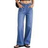 image:imageSidefeel Womens Jeans High Waisted Elastic Straight Leg Stretchy Drawstring Trendy Wide Leg Loose Pull On Denim PantsLight Blue