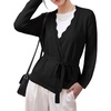 image:imageSidefeel Womens Long Sleeve Wave Wrap V Neck Tie Front Cardigan SweatersBlack