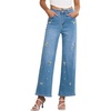 image:imageSidefeel Womens Straight Leg Jeans Embroidered Denim Pants with PocketsLight Blue