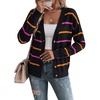 image:imageSidefeel Womens Striped Cropped Cardigan SweatersBlack