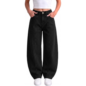 image:imageSidefeel Jeans for Women Wide Leg High Waisted Baggy Barrel Jeans Stretchy Front Seam Denim PantsBlack