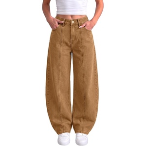 image:imageSidefeel Jeans for Women Wide Leg High Waisted Baggy Barrel Jeans Stretchy Front Seam Denim PantsBrown