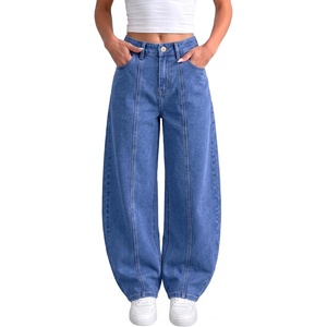 image:imageSidefeel Jeans for Women Wide Leg High Waisted Baggy Barrel Jeans Stretchy Front Seam Denim PantsDark Blue