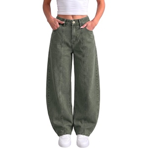 image:imageSidefeel Jeans for Women Wide Leg High Waisted Baggy Barrel Jeans Stretchy Front Seam Denim PantsGreen