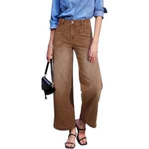 image:imageSidefeel Wide Leg Jeans for Women High Waisted Stretchy Ankle Denim PantsBrown