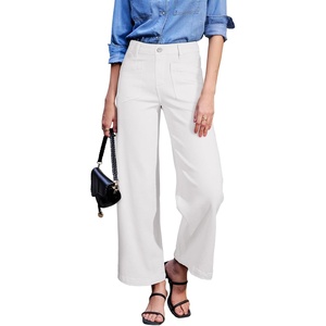 image:imageSidefeel Wide Leg Jeans for Women High Waisted Stretchy Ankle Denim PantsCream White
