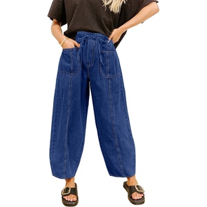 image:imageSidefeel Womens Barrel Jeans Drawstring Baggy Denim PantsBluing