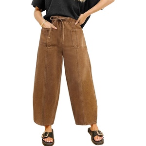 image:imageSidefeel Womens Barrel Jeans Drawstring Baggy Denim PantsBrown