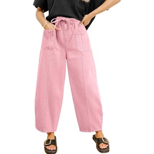 image:imageSidefeel Womens Barrel Jeans Drawstring Baggy Denim PantsPink