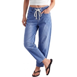 image:imageSidefeel Womens Barrel Jeans Wide Leg High Waisted Stretchy Denim PantsBlue