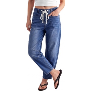 image:imageSidefeel Womens Barrel Jeans Wide Leg High Waisted Stretchy Denim PantsDark Blue
