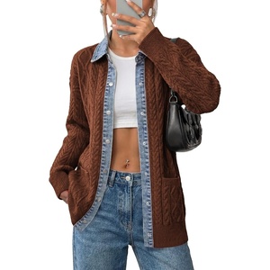 image:imageSidefeel Womens Cable Knit Denim Collar Cardigan SweatersDark Brown