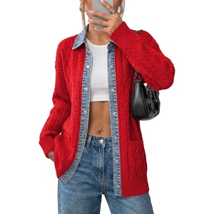 image:imageSidefeel Womens Cable Knit Denim Collar Cardigan SweatersFiery Red