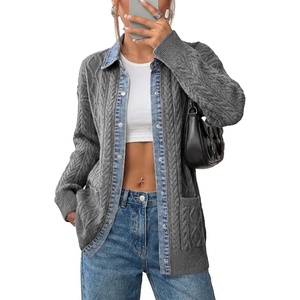 image:imageSidefeel Womens Cable Knit Denim Collar Cardigan SweatersMedium Grey
