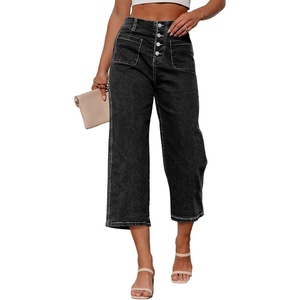 image:imageSidefeel Womens Capri Pants Trendy Wide Leg JeansBlack