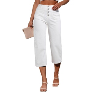 image:imageSidefeel Womens Capri Pants Trendy Wide Leg JeansWhite