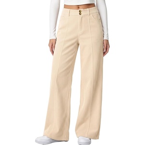 image:imageSidefeel Womens Casual High Waist Wide Leg Corduroy PantsApricot