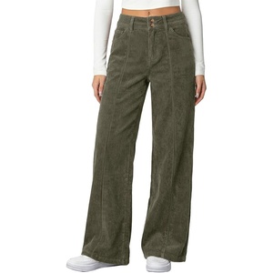 image:imageSidefeel Womens Casual High Waist Wide Leg Corduroy PantsArmy Green
