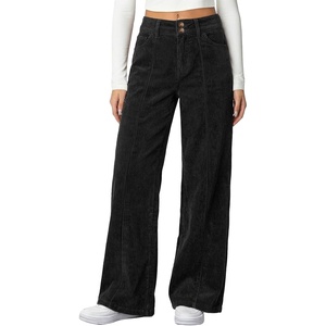 image:imageSidefeel Womens Casual High Waist Wide Leg Corduroy PantsBlack