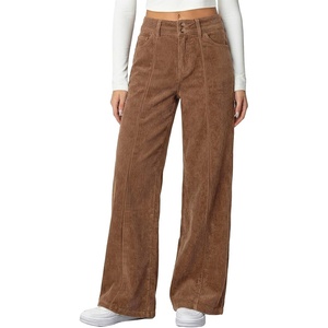 image:imageSidefeel Womens Casual High Waist Wide Leg Corduroy PantsBrown