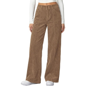 image:imageSidefeel Womens Casual High Waist Wide Leg Corduroy PantsKhaki