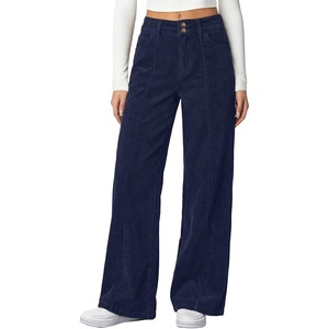 image:imageSidefeel Womens Casual High Waist Wide Leg Corduroy PantsNavy Blue