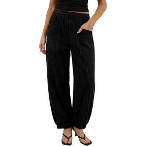 image:imageSidefeel Womens Drawstring Corduroy Barrel PantsBlack
