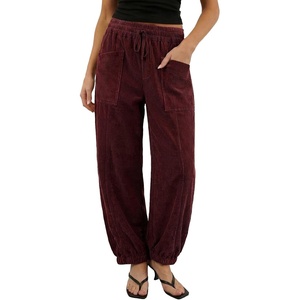 image:imageSidefeel Womens Drawstring Corduroy Barrel PantsBurgundy