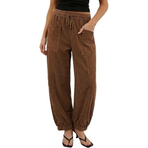 image:imageSidefeel Womens Drawstring Corduroy Barrel PantsCoffee