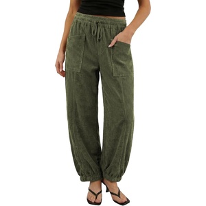 image:imageSidefeel Womens Drawstring Corduroy Barrel PantsGreen