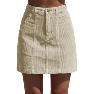 image:imageSidefeel Womens High Waist Seam Line Corduroy SkirtApricot