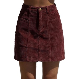 image:imageSidefeel Womens High Waist Seam Line Corduroy SkirtRed