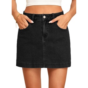 image:imageSidefeel Womens High Waisted Jean Skirt Denim Skort with PocketsBlack