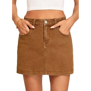 image:imageSidefeel Womens High Waisted Jean Skirt Denim Skort with PocketsBrown
