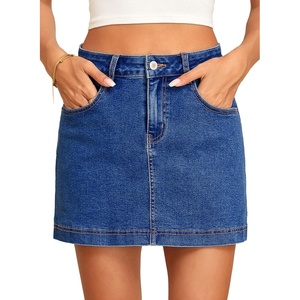 image:imageSidefeel Womens High Waisted Jean Skirt Denim Skort with PocketsDark Blue