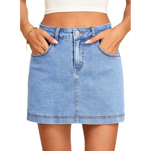 image:imageSidefeel Womens High Waisted Jean Skirt Denim Skort with PocketsIceland Blue
