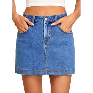 image:imageSidefeel Womens High Waisted Jean Skirt Denim Skort with PocketsLight Blue