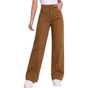image:imageSidefeel Womens High Waisted Jeans Straight Leg Denim PantsBrown