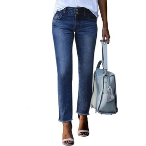 image:imageSidefeel Womens High Waisted Raw Hem Straight Leg JeansBluing