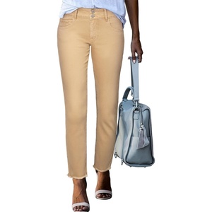 image:imageSidefeel Womens High Waisted Raw Hem Straight Leg JeansKhaki