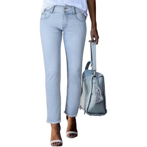 image:imageSidefeel Womens High Waisted Raw Hem Straight Leg JeansL Light Blue