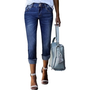 image:imageSidefeel Womens High Waisted Skinny Capri Pants Cropped JeansBluing