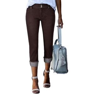 image:imageSidefeel Womens High Waisted Skinny Capri Pants Cropped JeansChicory Coffee
