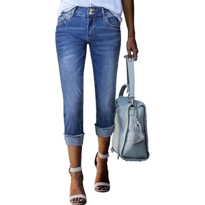 image:imageSidefeel Womens High Waisted Skinny Capri Pants Cropped JeansDark Blue