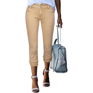 image:imageSidefeel Womens High Waisted Skinny Capri Pants Cropped JeansKhaki