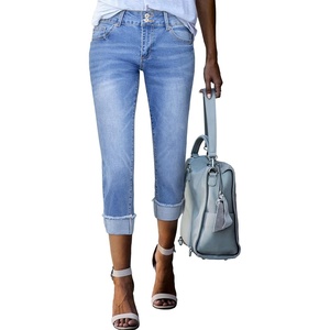 image:imageSidefeel Womens High Waisted Skinny Capri Pants Cropped JeansLight Blue