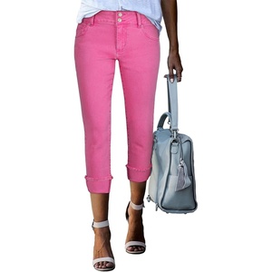 image:imageSidefeel Womens High Waisted Skinny Capri Pants Cropped JeansRose Red