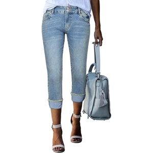 image:imageSidefeel Womens High Waisted Skinny Capri Pants Cropped JeansStone Blue