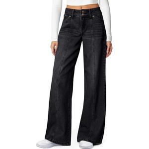 image:imageSidefeel Womens High Waisted Wide Leg Stretchy JeansBlack